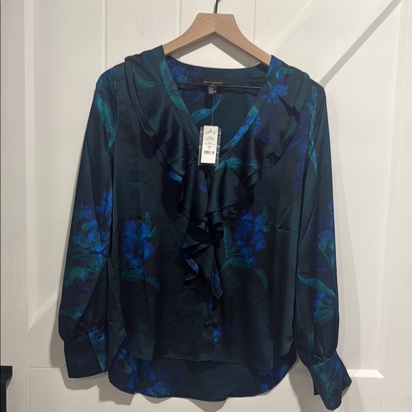 White House Black Market Tops - White House Black Market Teal and Blue Ruffle Blouse